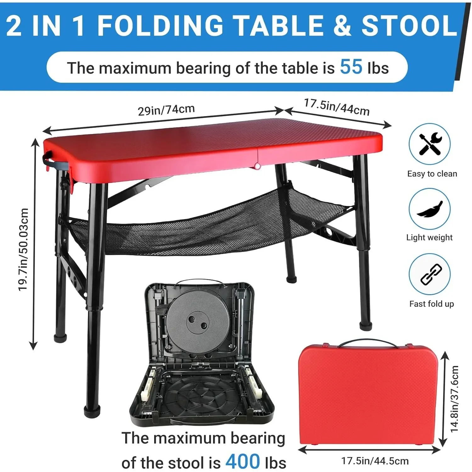 Retractable Folding Table & Stool Set Portable Camping Foldable Table with Adjustable Stool for Outdoor Picnic Laptop Bed Desk