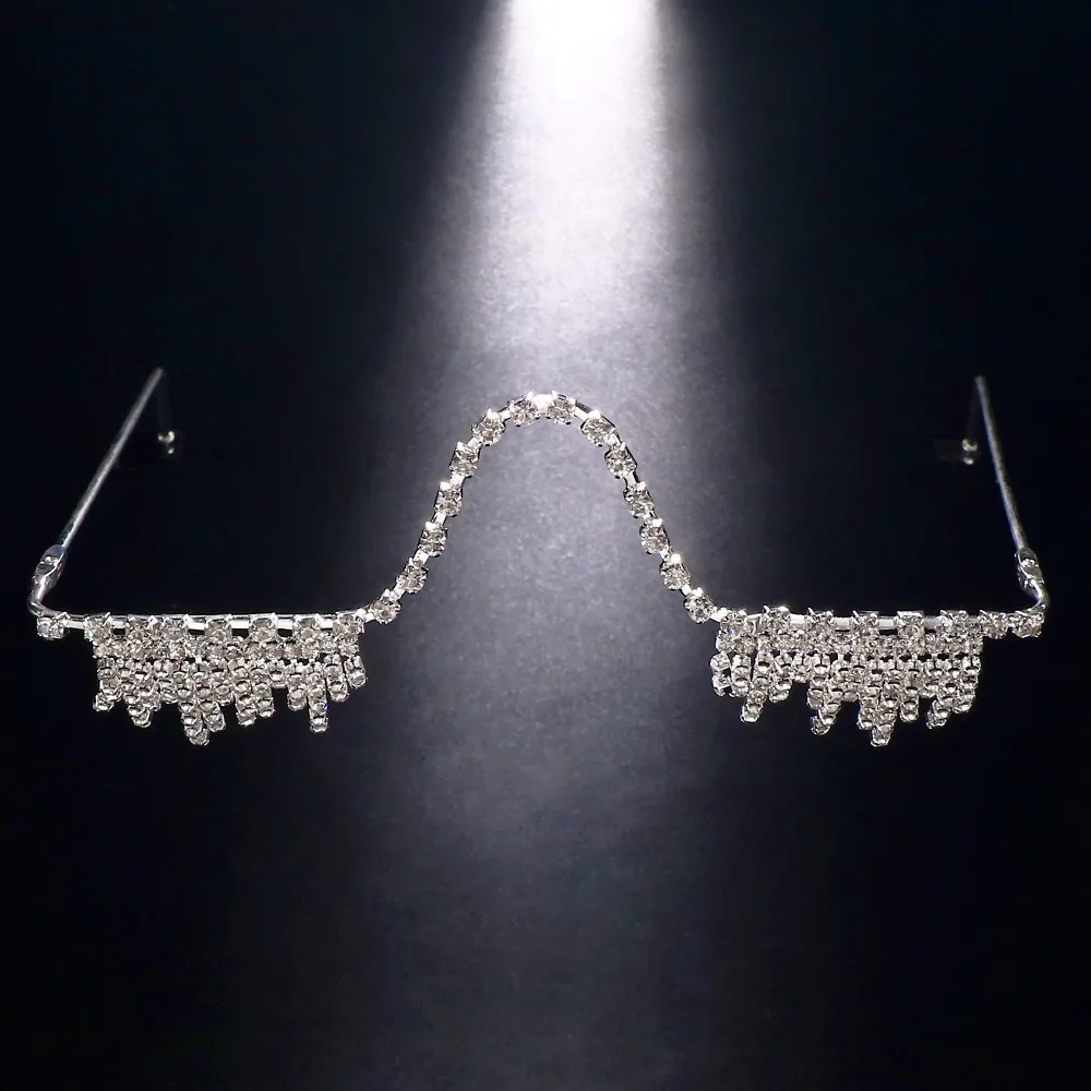 Foldable Tassel Rhinestone Eyeglass Frame Crystal No Lens Metal Glasses Frames Geometric Blingbling Glitter Mask Decoration