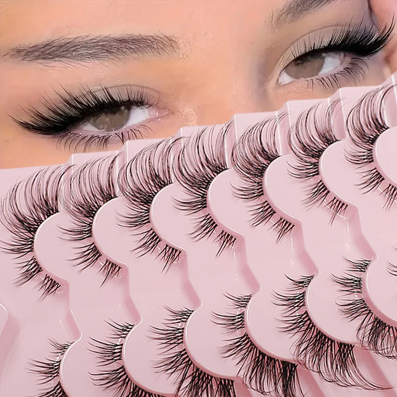 7組の混合長さつけまつげセット、ナチュラル＆キャットアイスタイル、CCUDカール、再利用可能、無臭