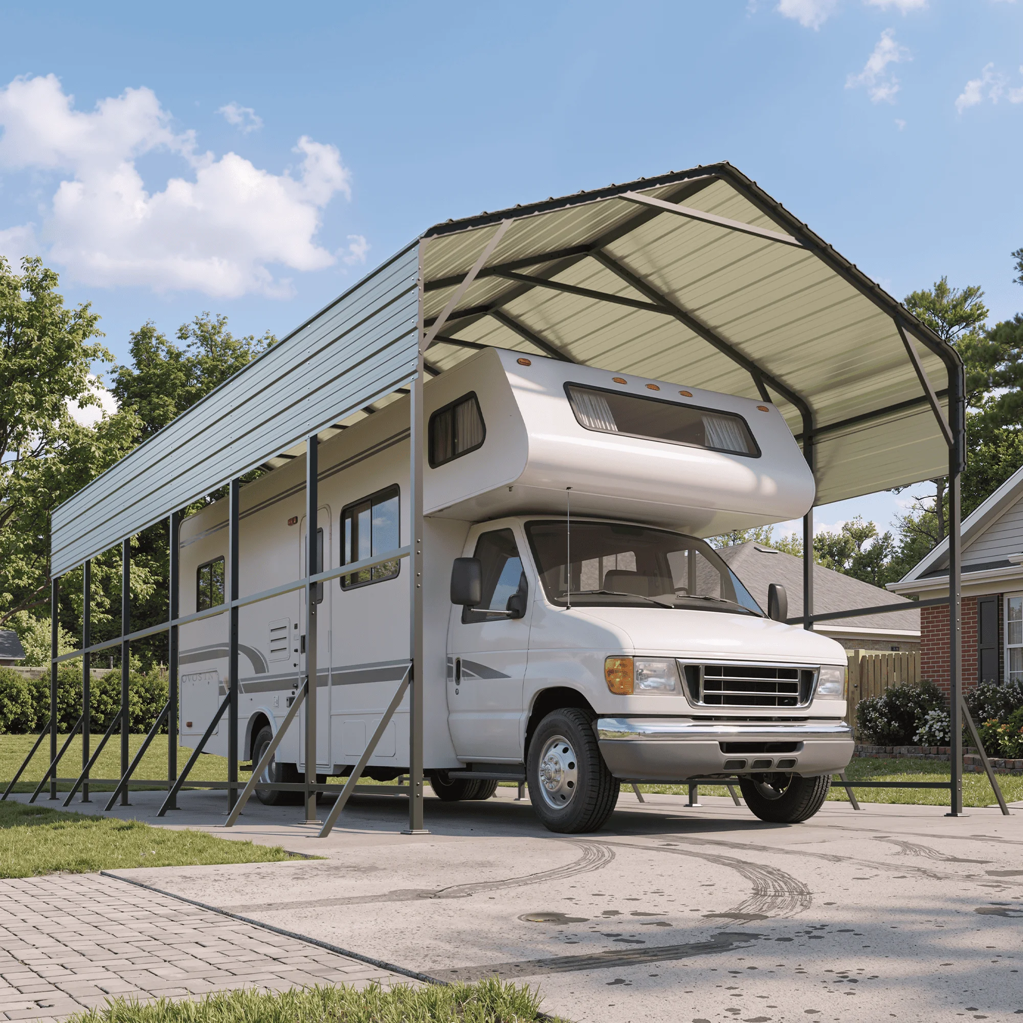 Polar Aurora 14x30FT Metal Carport,  RV Car Port Enhanced Base Outdoor, Heavy Duty Garage Galvanized Car Shelter for Graden Patio