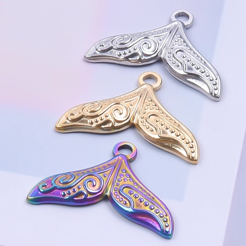 5pcs Stainless Steel Fashion Vintage Fish Tail Charm Pendants for Jewelry Making SuppliesDIY Necklace Accessories Materials Bulk