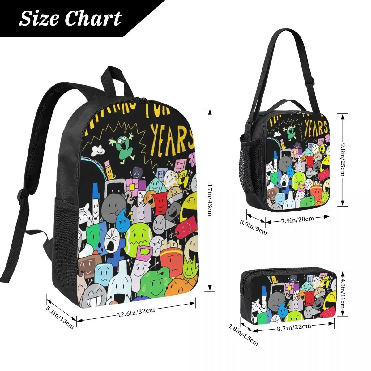 BFDI Four BFB Backpack Student Boys Girls BookBag School Bag Laptop Shoulder Bags 3ps Insulated Lunch Bag Pencil Case