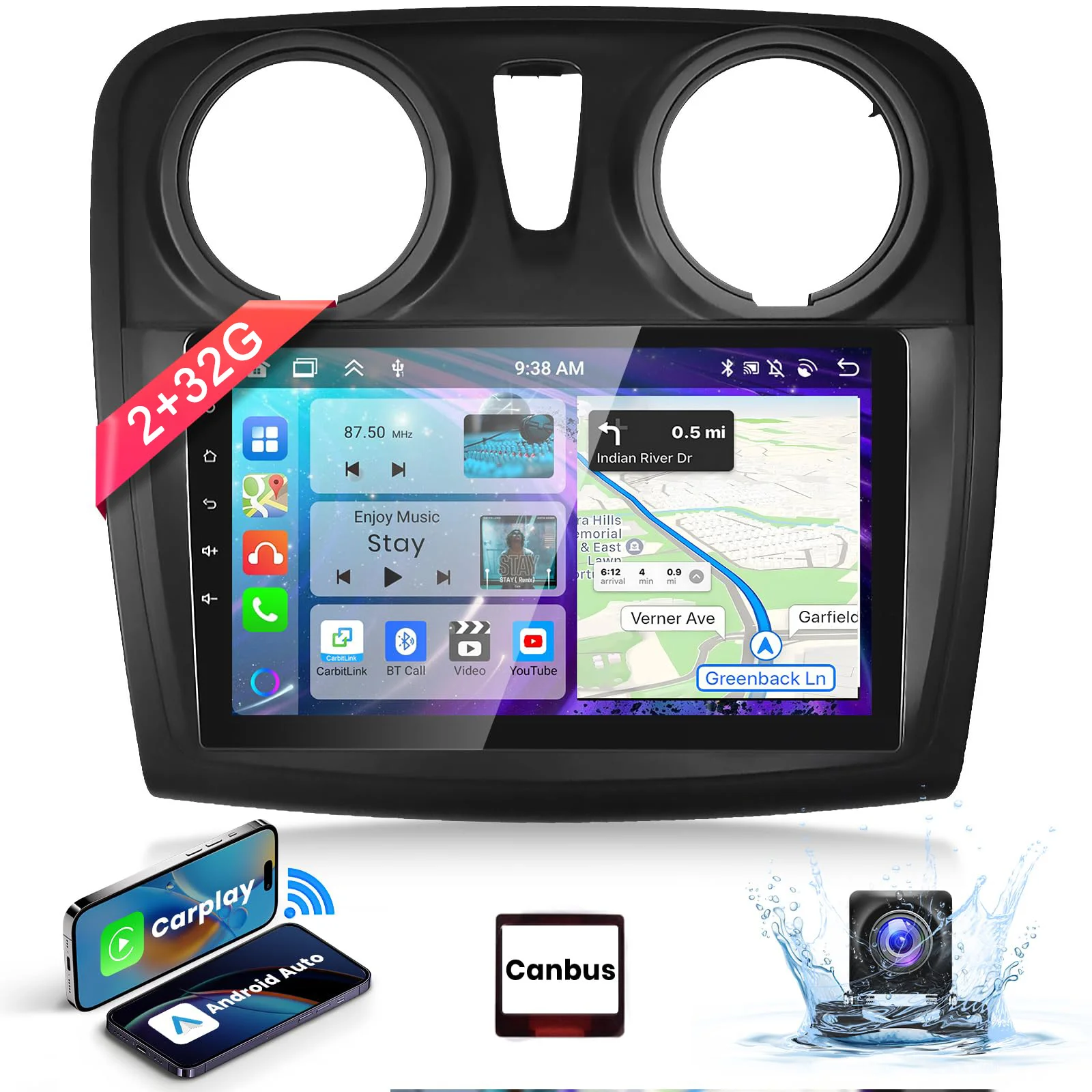 

9’’ Android car radio for Renault Dacia SANDERO II B52 2012-2019 stereo screen, wireless Carplay Android Auto, FM AM radio