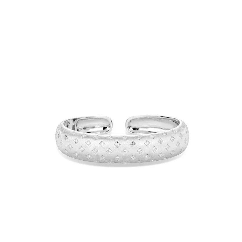 

Bellux 925 Silver Gold Plated Synthetic Zircon Bracelet Silver Brushed Light Luxury Star Full Diamond Open Bangle