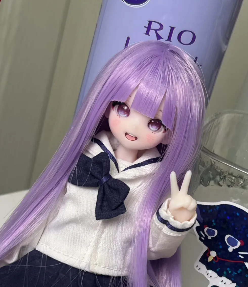 Lavender Purple Straight Bangs Bjd Wig Anime Style Long Hair Smooth Synthetic Hair, Diy Custom Supplies Fit 1/3 1/4 1/6 Gir Doll