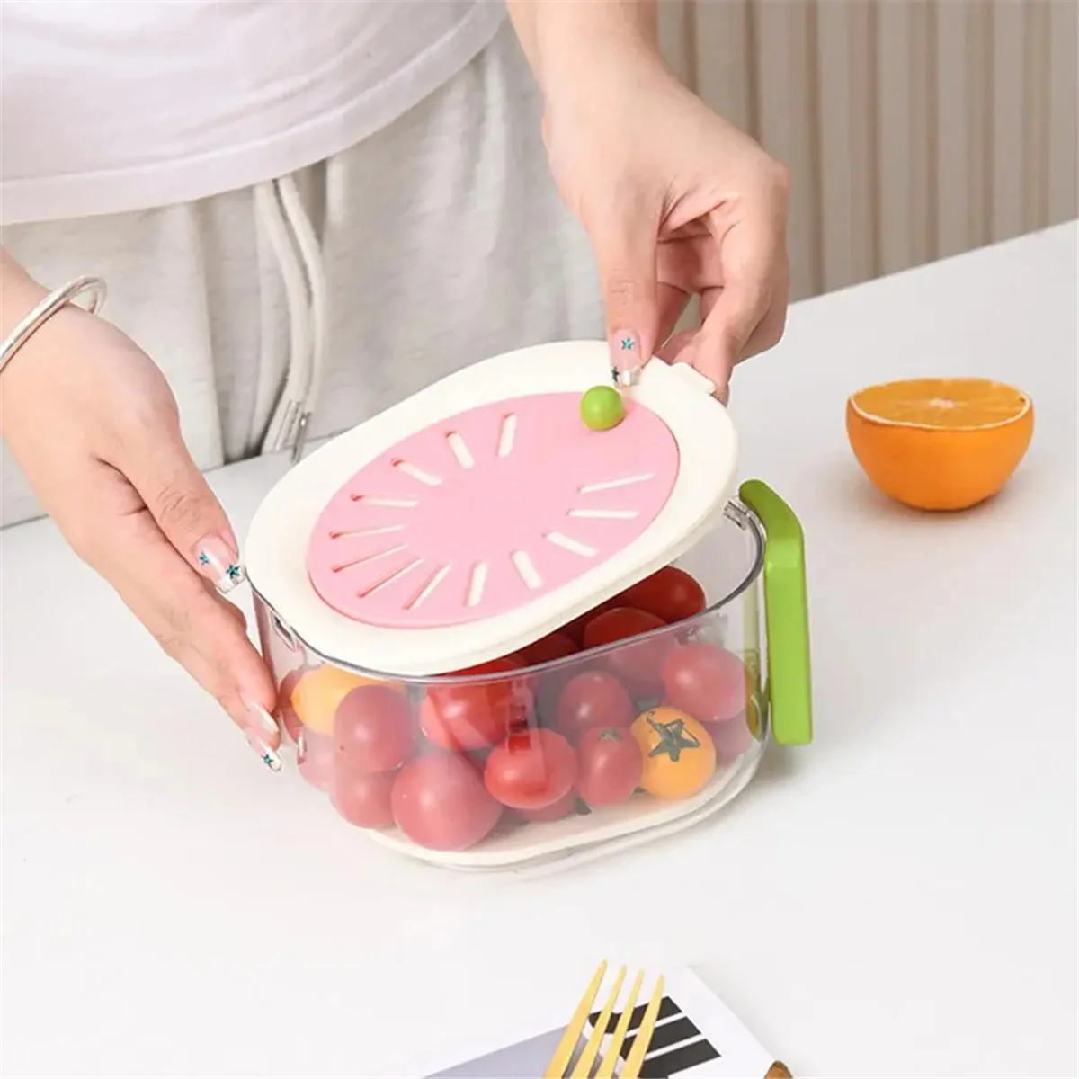 

SEMOIC Draining Basket Fruit Washing Basket Drainage Basket Cute Multifunctional Food Storage Container