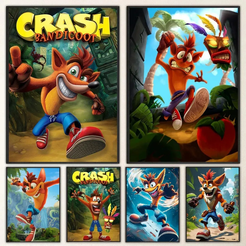 CrashS Bandicoot Game Poster Canvas Paintings Coffee House Bar Room Wall Decor
