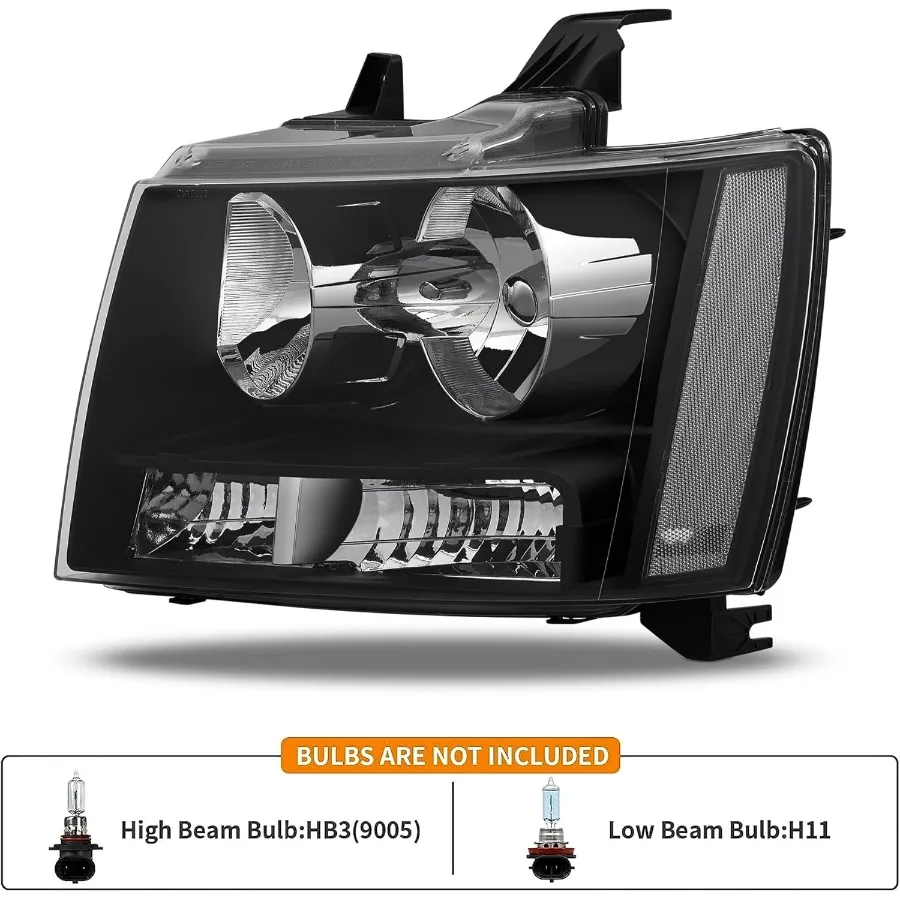 Headlights Assembly for 2007-2014 Chevy Tahoe Suburban 1500,07-13 Chevy Avalanche Suburban 2500 Replacement Headlamp Pair, Black