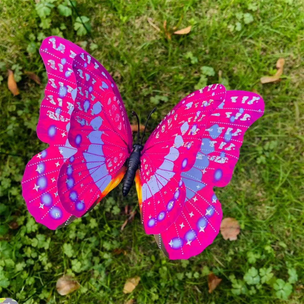 5pcs Large Garden Yard Planter Butterfly Double Layered Waterproof 3D Butterfly Stakes Butterfly Colorful Grounding Decoration