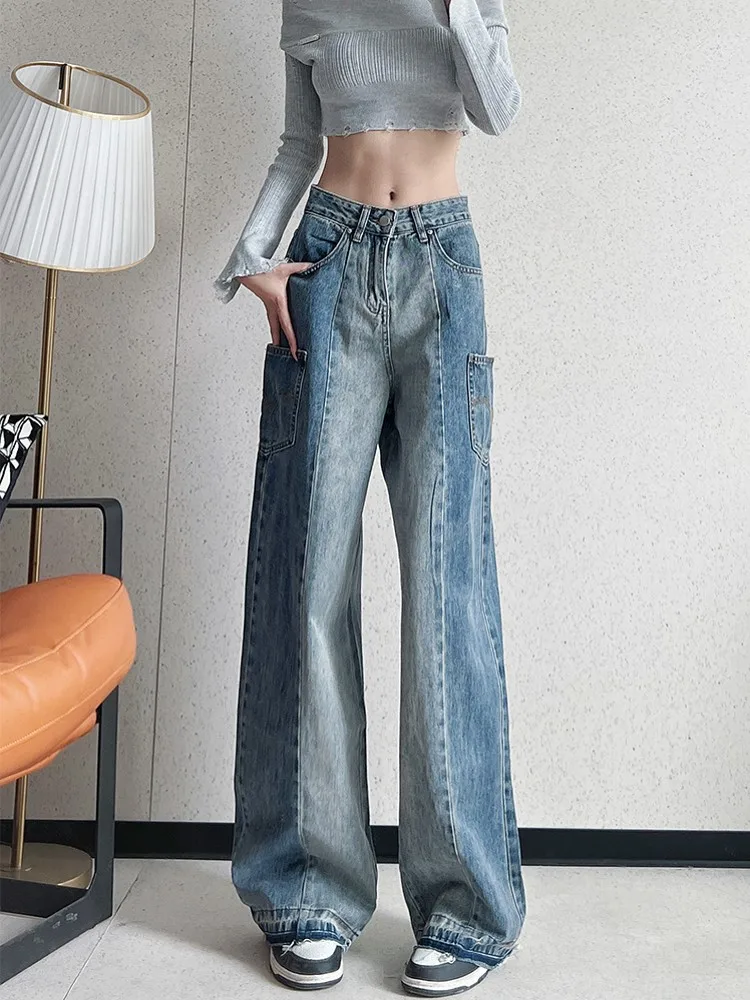 Streetwear Women Loose Fit High Waist Straight Wide Leg Pants Casual Floor Length Long Trousers New Boyfriend Style Denim Pants