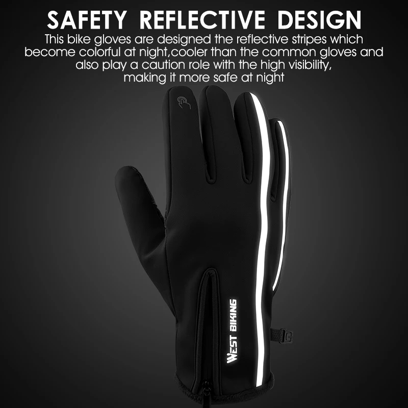 WEST BIKING Winter Warm Set Touch Screen Gloves Reflective Windproof Mask Cap Outdoor Sports Warm Set Running Cycling Equipment