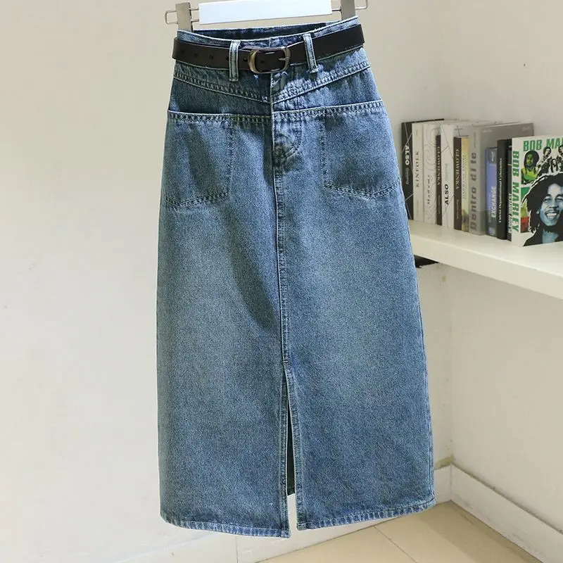 

Autumn Jeans Skirt Women Denim Long Skits Vintae Skirt Split Korean Style Streetwear High Waist Vintage Midi Long Denim Skit