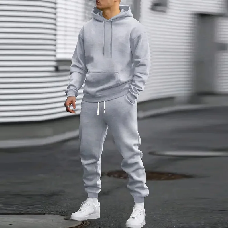 

Spring Autumn Men's Casual Sports Suit Solid Color Hoodie and Trobbers