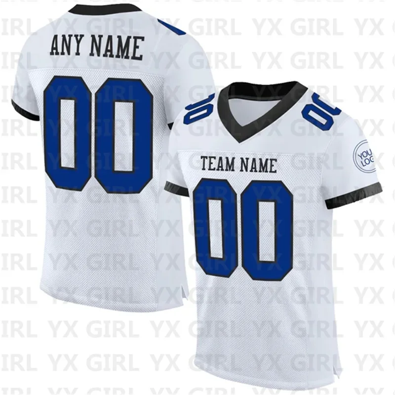 Custom White Silver-Black Mesh Authentic Football Jersey Personlized Team name and you name number V-Neck Football T-Shirts