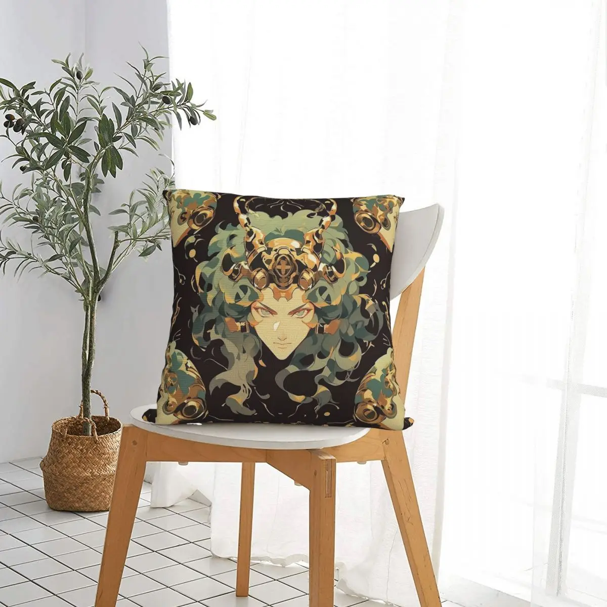 Head Phone Painting Creative Art Style Medusa Square Pillowcase Polyester Sofa Cushion Cover Funny Decor Throw Pillow Case 45*45