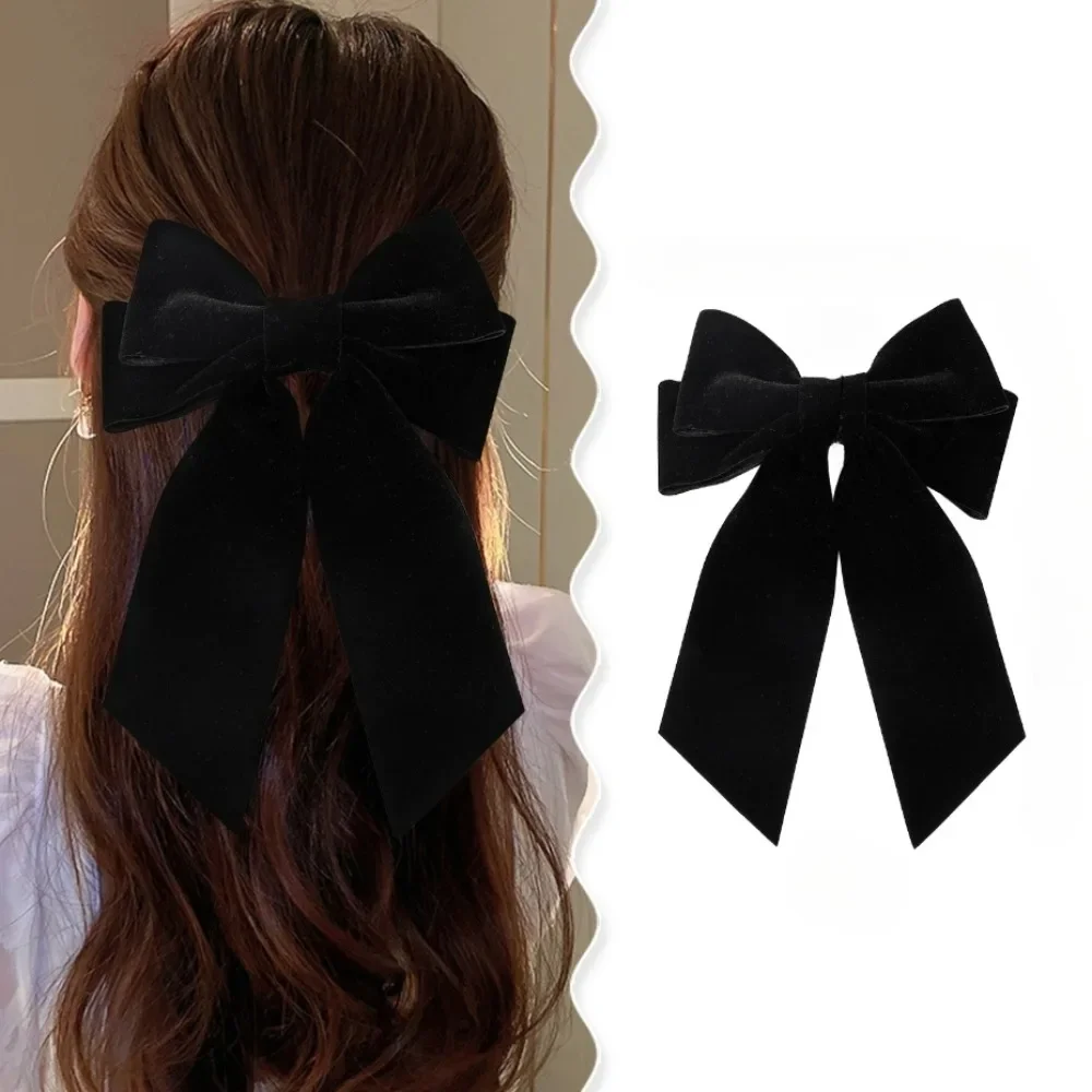 Vintage Big Large Velvet Bow Hairpins Barrettes for Women Girls Wedding Long Ribbon Korean Hair Clip Hairgrip Hair Accessories