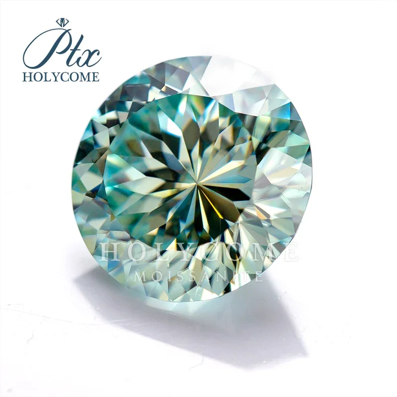 Portuguese Cut 3.0-15.0mm Aqua Blue Free Girdle Holycome Gra Certificated Round Cut Moissanite Loose Gemstones VVS1  Wholesale