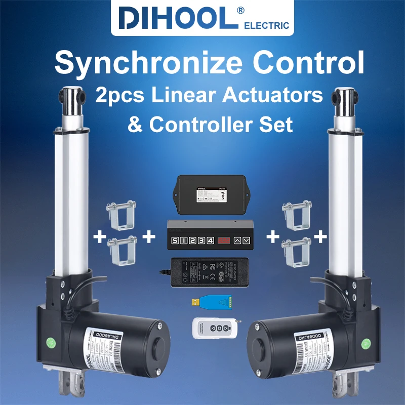 

6000N 2Pieces Linear Actuators with Synchronous Control Hall controller Set(1V2) 36MM/S 50MM~1000MM Stroke 75kg~600kg Load