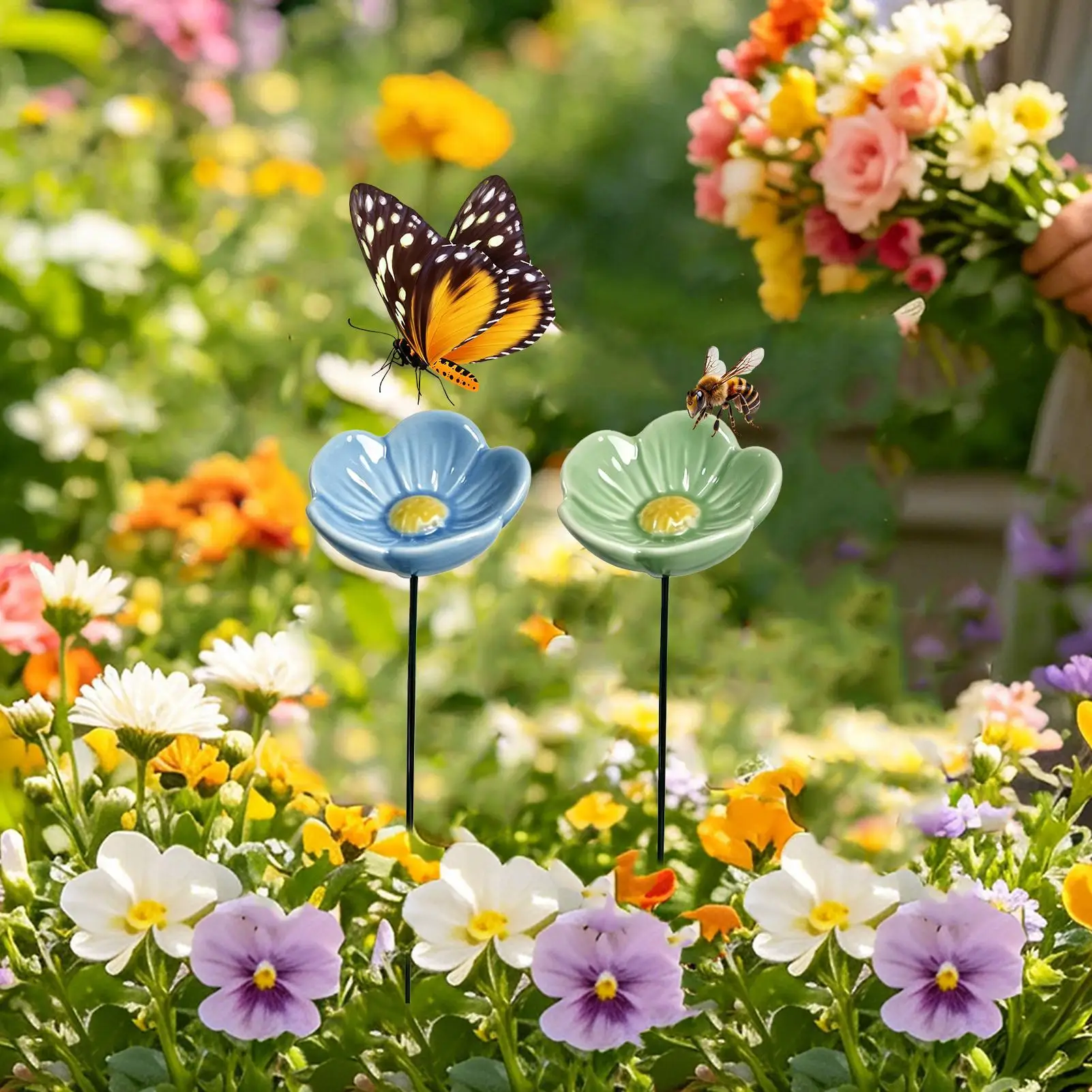 Bienen-Tränke für den Garten, Bienenpollinator-Futterspender, Trinkbecher in Blumenform, bunte Schmetterlings-Hygienebecher