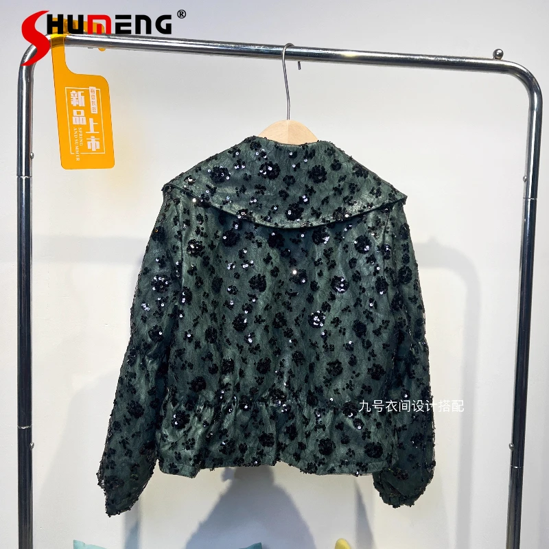 

2025 Winter New Fashion PU Leather Jackets Women Sequins Leopard Print Splicing Faux Fur Trendy Warm Long Sleeve Faux Fur Coats