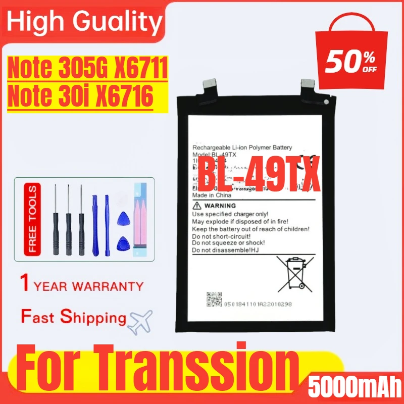 

BL-49T for TECNO Transsion Note 305G/X6711/Note 30i/X6716 Mobile Phone Battery High Capacity Battery Replacement Bateria