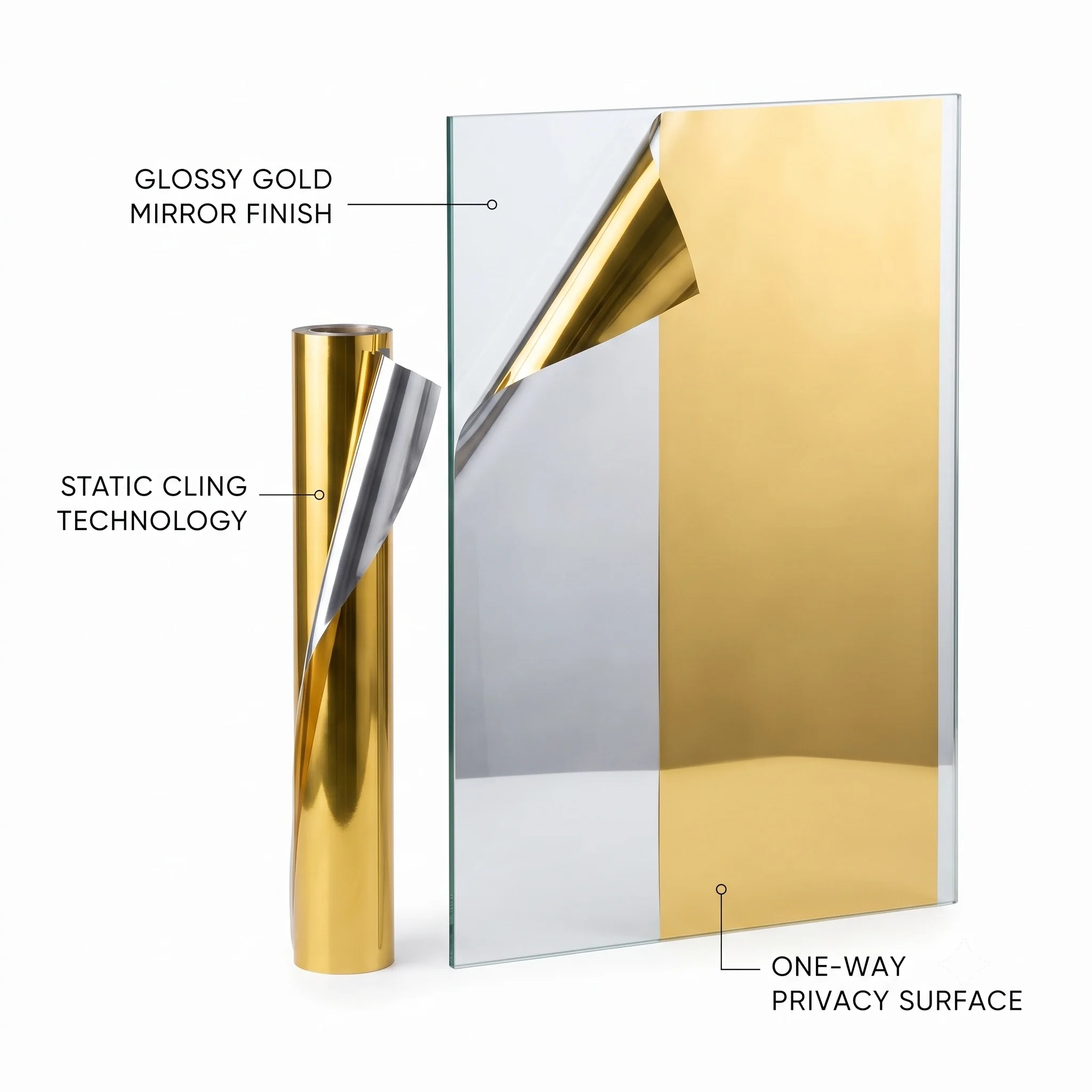 Gold Silver Static Cling Window Film Heat UV Block One-Way Daytime Privacy Mirror Tint Reusable No Glue Glass Sticker