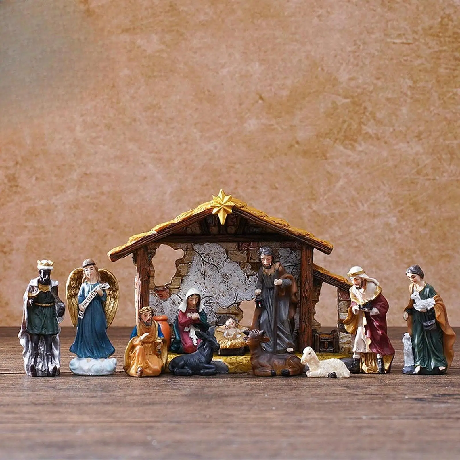 12 Pieces Christmas Nativity Figurines Resin Craft Baby Jesus Manger Scene Christmas Decorations for Bedroom Home Office Xmas