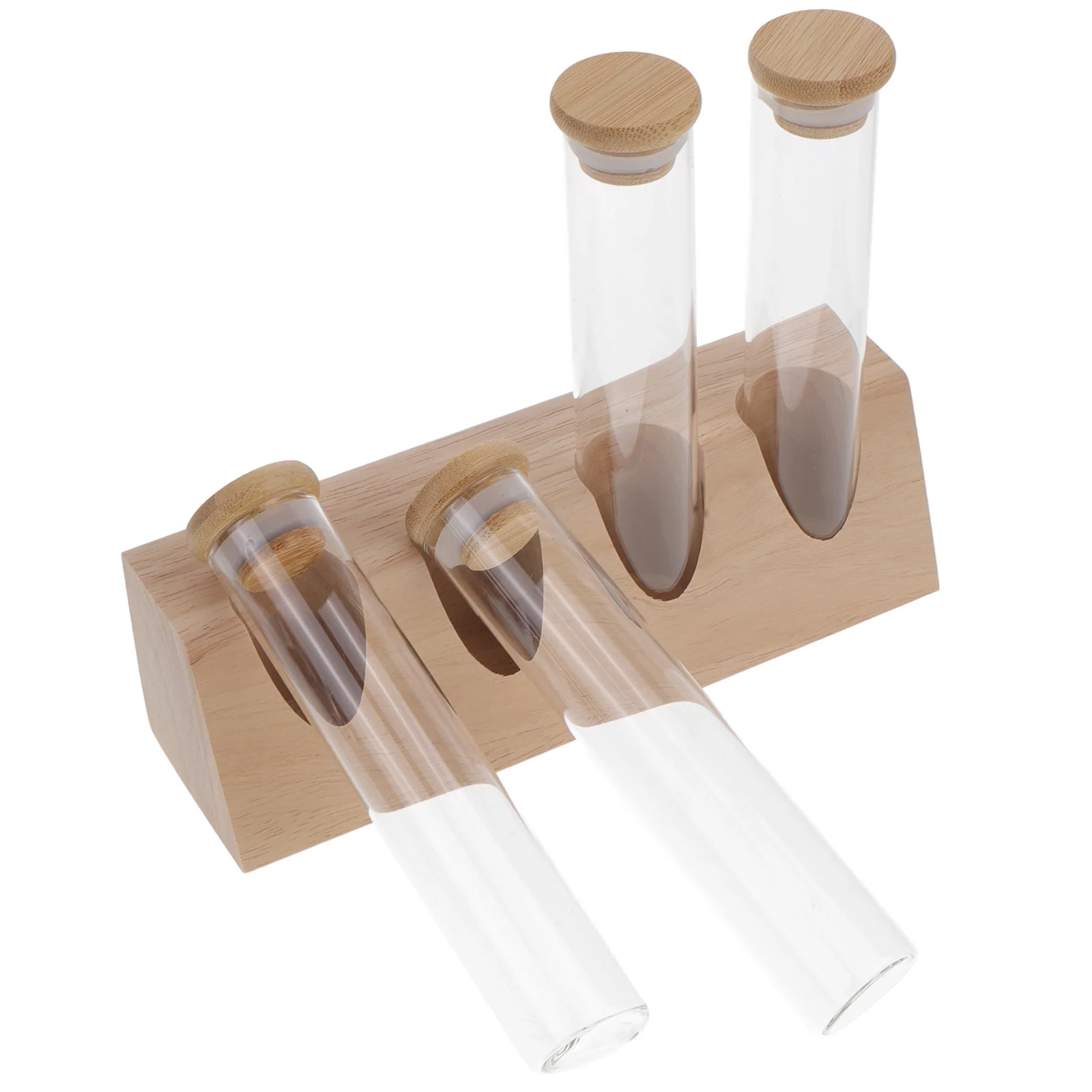 

1 Set Coffee Bean Tubes With Wood Stand Airtight Sealed Container For Beans Spices Clear Glass Jars Kitchen Storage Solution
