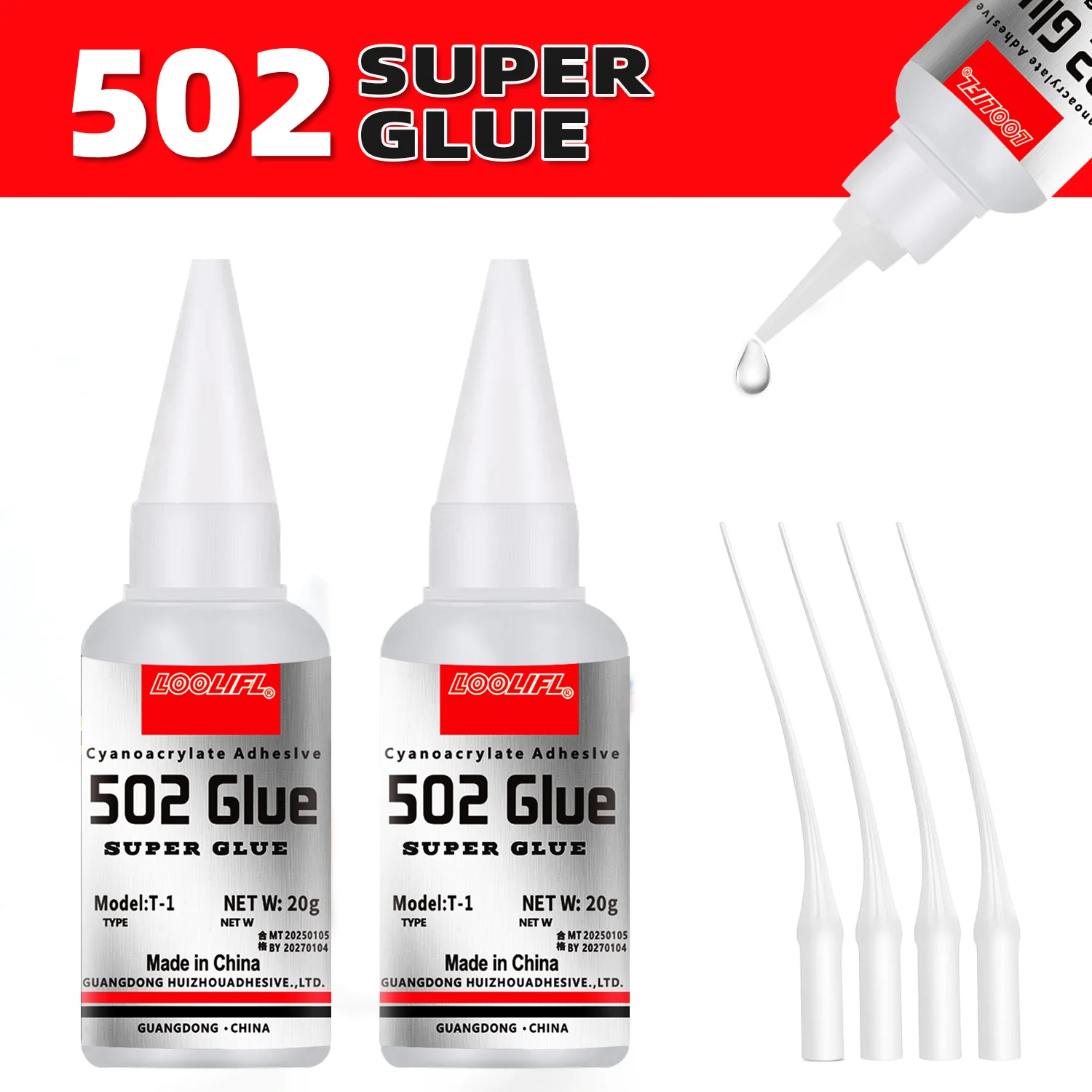 LOOLIFL 502 Sekundenkleber 20g Cyanacrylat-Klebstoff für Metall, Kunststoff, Holz, Gummi, DIY-Basteleien, Heimreparaturen & Hobbyprojekte