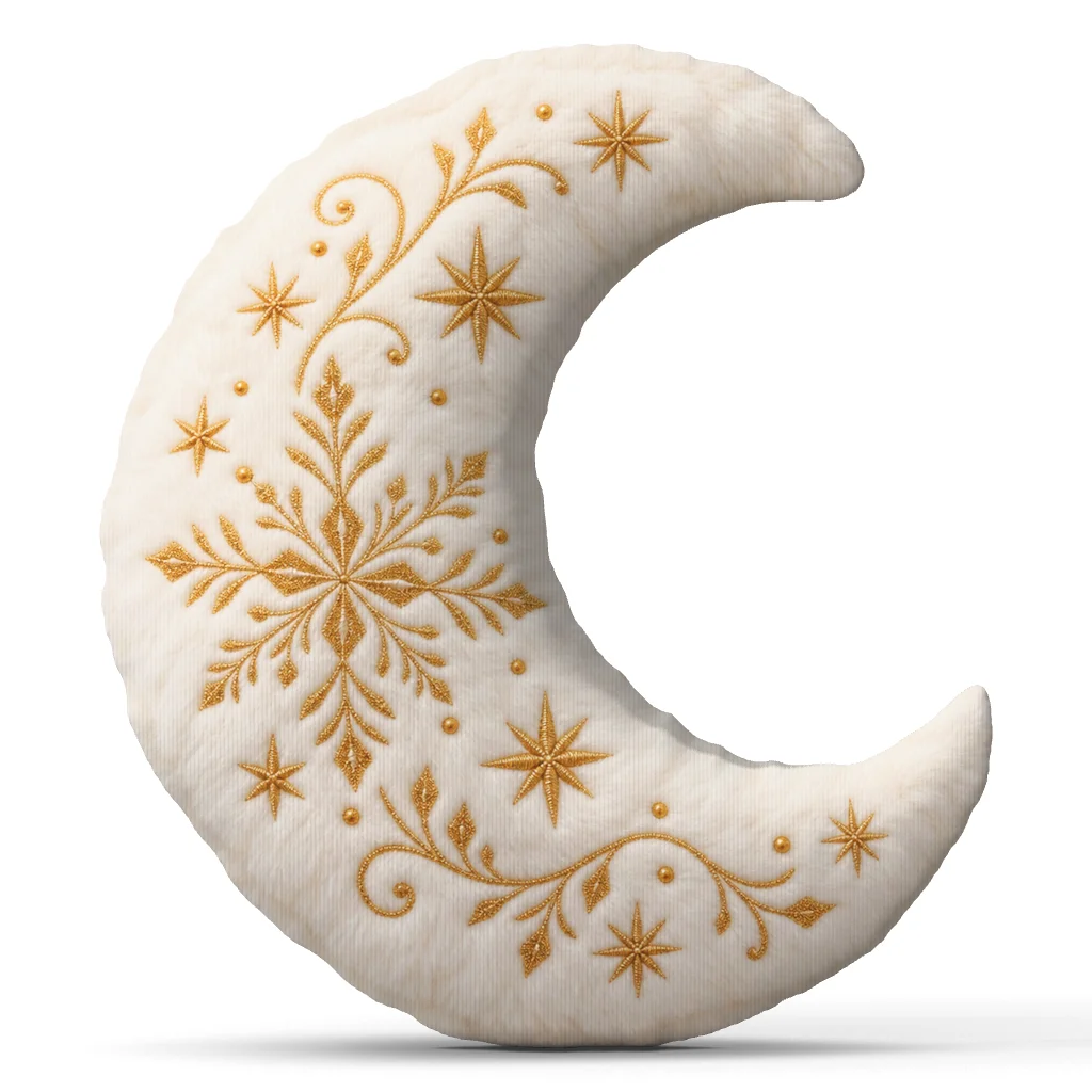 White Crescent Moon Shaped Pillow Winter Snowflake Cushion Celestial Stars Throw Pillow for Sofa Bedroom Home Decor Gift