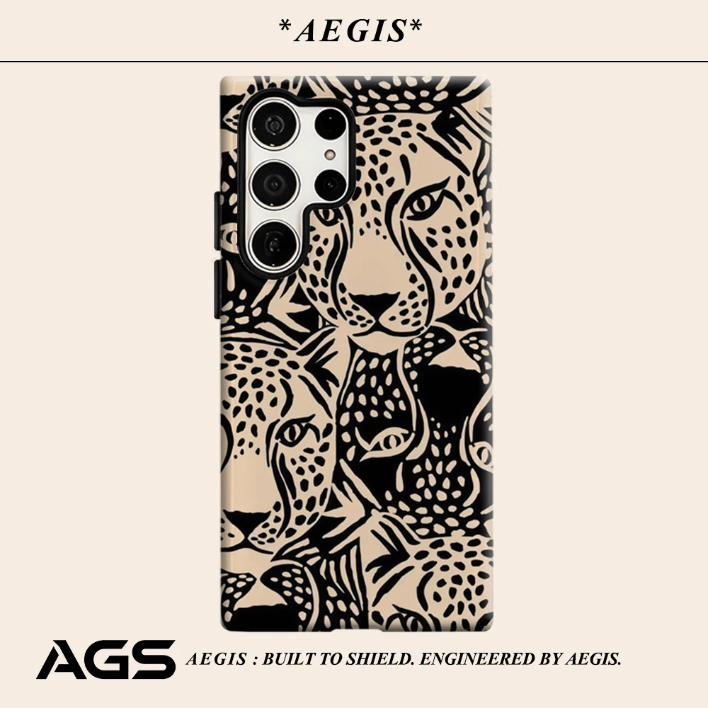 Leopard Shadow Phone Case for Samsung Galaxy S25 Ultra S24 S23 Ultra Plus Glossy Double-layer Back Cover