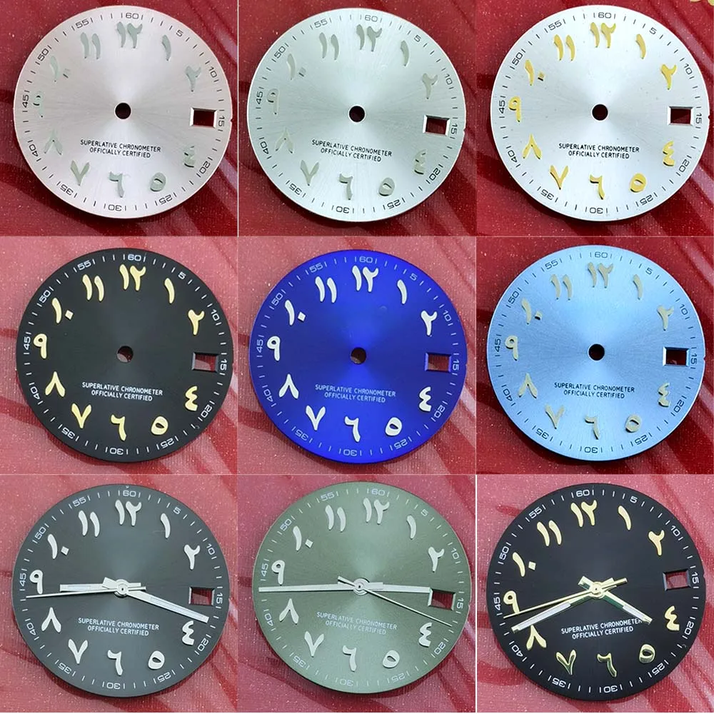 

NH35 Dial Watch accessories 28.5mm literal Arabic silver nail sun pattern gloss