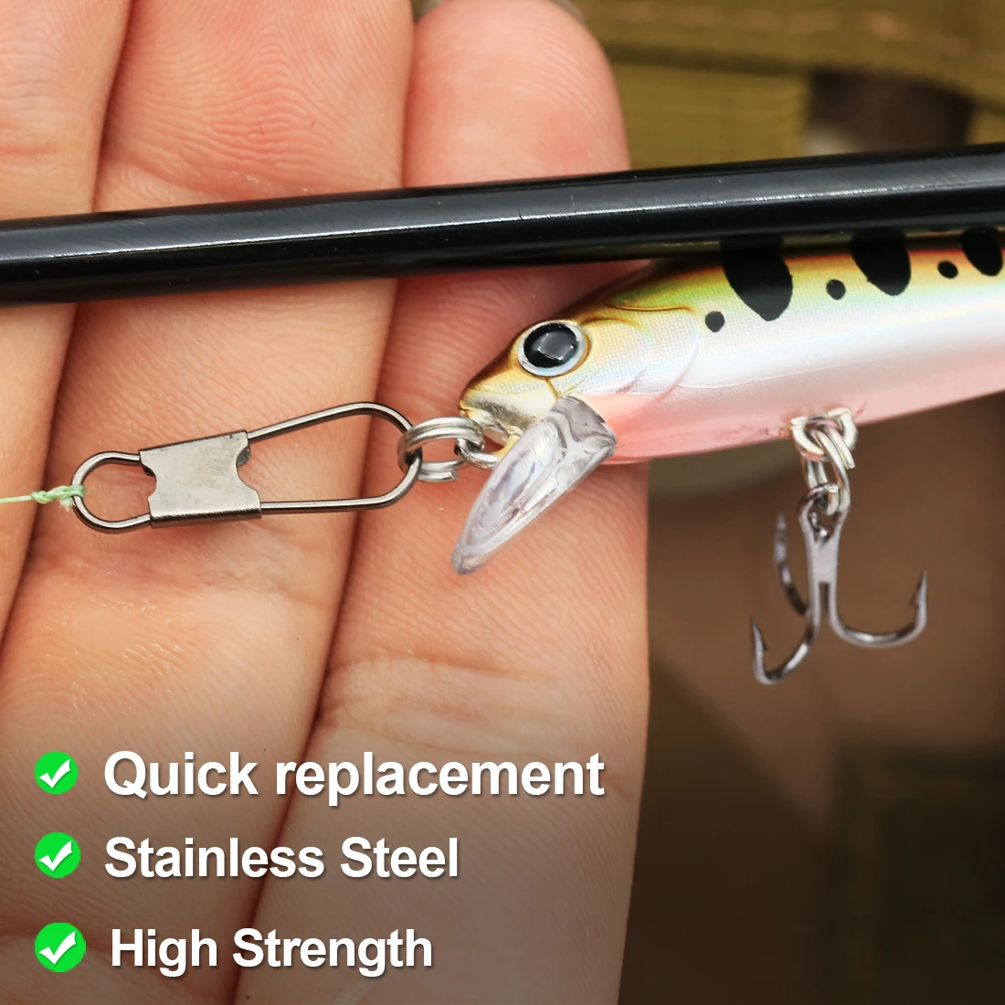 FishTrip 50-100Pcs Interlock Fishing Snap Clip Stainless Quick Stainless Steel Fishing Connector Terminal Tackle