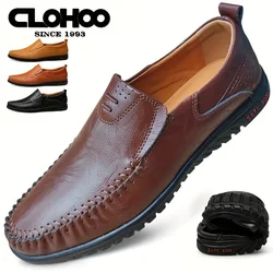 CLOHOO Men Loafers Casual Business Formal Shoes Breathable Soft Sole Slip-on Leather Shoes Male Black Flat Shoes Plus Size 38-46