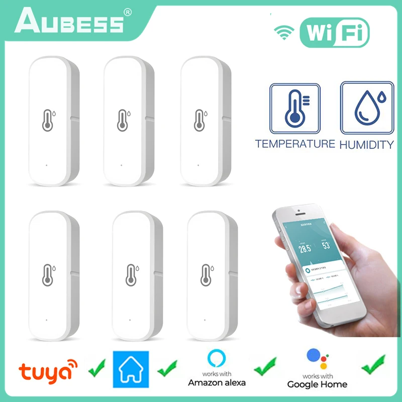 Aubess wifi tuya smart temperatur feuchtigkeit sensor smart home verbunden thermometer arbeiten mit smart life alexa und google home