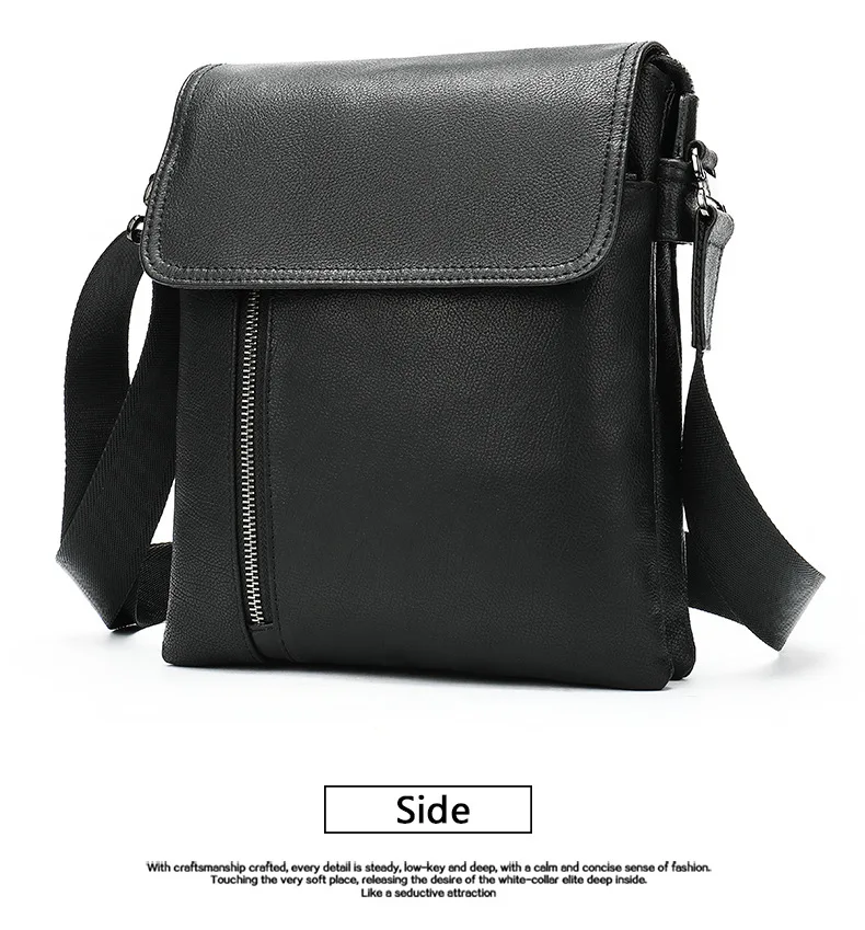 جلد أصلي للرجال حقيبة كتف الزوج الأسود حقيبة ساع الذكور حقائب جانبية حقائب رجالية عادية حقائب كروسبودي رجل