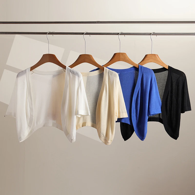 Sun Protection Cover Ups Women Short Sleeve Shrug for Dresses Thin Summer Bolero Cardigan Knit Outerwear Shirt Loose Ethereal