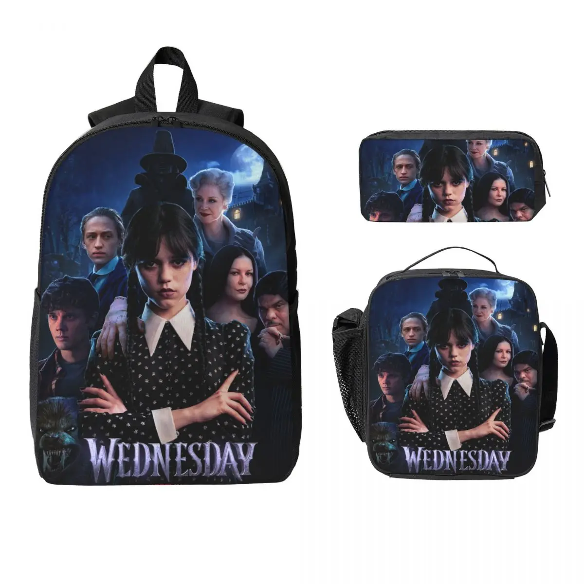 

Wednesday TV Series Kids Backpack Lunch Box Pencil Boxes for Boys Girls Backpacks Schoolbag Bookbag Set