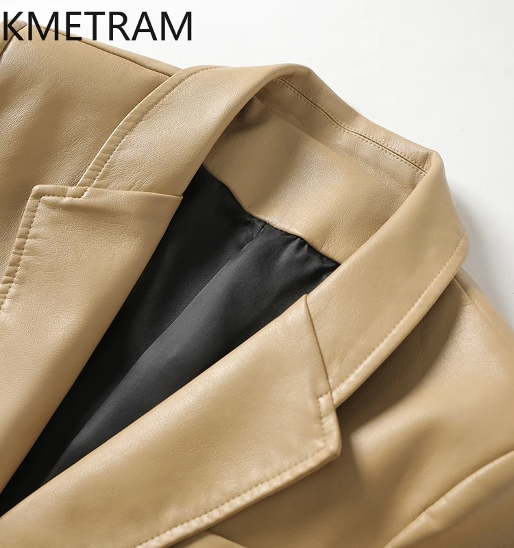 KMETRAM-Veste courte en cuir véritable 100% peau de mouton pour femme, vêtement moulant, coupe cintrée, mode printemps 2024