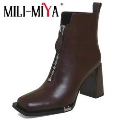 MILI-MIYA nuovi stivaletti con cerniera anteriore in pelle di qualità di marca con tacco alto e punta quadrata abito da festa scarpe autunno inverno