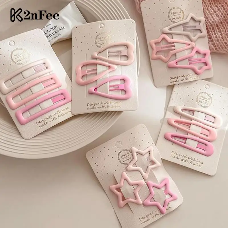 3pcs/set Mini Korean Style Frosted Pink Color Hairpins For Women Girls Star BB Hair Clips Pin Snap Ornaments Accessories