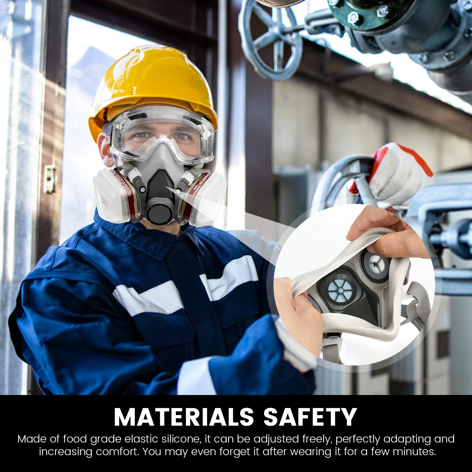 呼吸用マスク ハーフフェイスピース ガスマスク 安全メガネ付き 再利用可能 尘化学物質に対するプロフェッショナルな呼吸保護