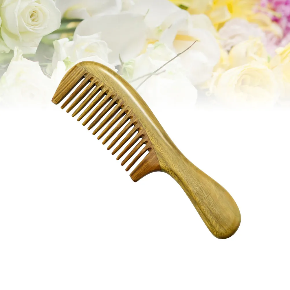 20 Cm Sandalwood Hair Comb Natural Green Wood Anti Static Gentle Scalp Massage Comb Thick Handle Comfort Grip Daily Travel Use