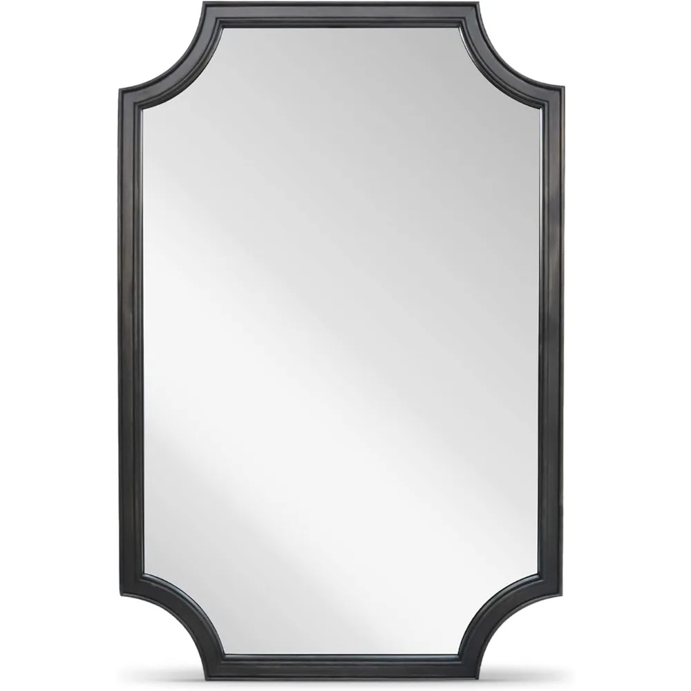 Espelho de parede retangular de arco de cantos recortados completos com moldura de madeira, 24x36, adequado para entrada, sala de estar, quarto, decoração de casa