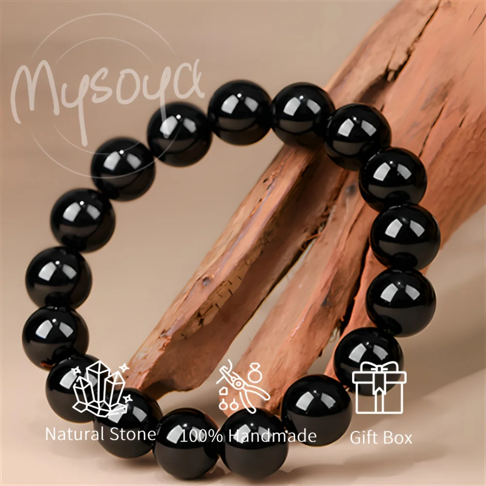 

MYSOYA High Quality 7A Natural Black Obsidian Bead Bracelet With Gift Box, Birthday Gift, Valentine’s Day, Anniversary Gift