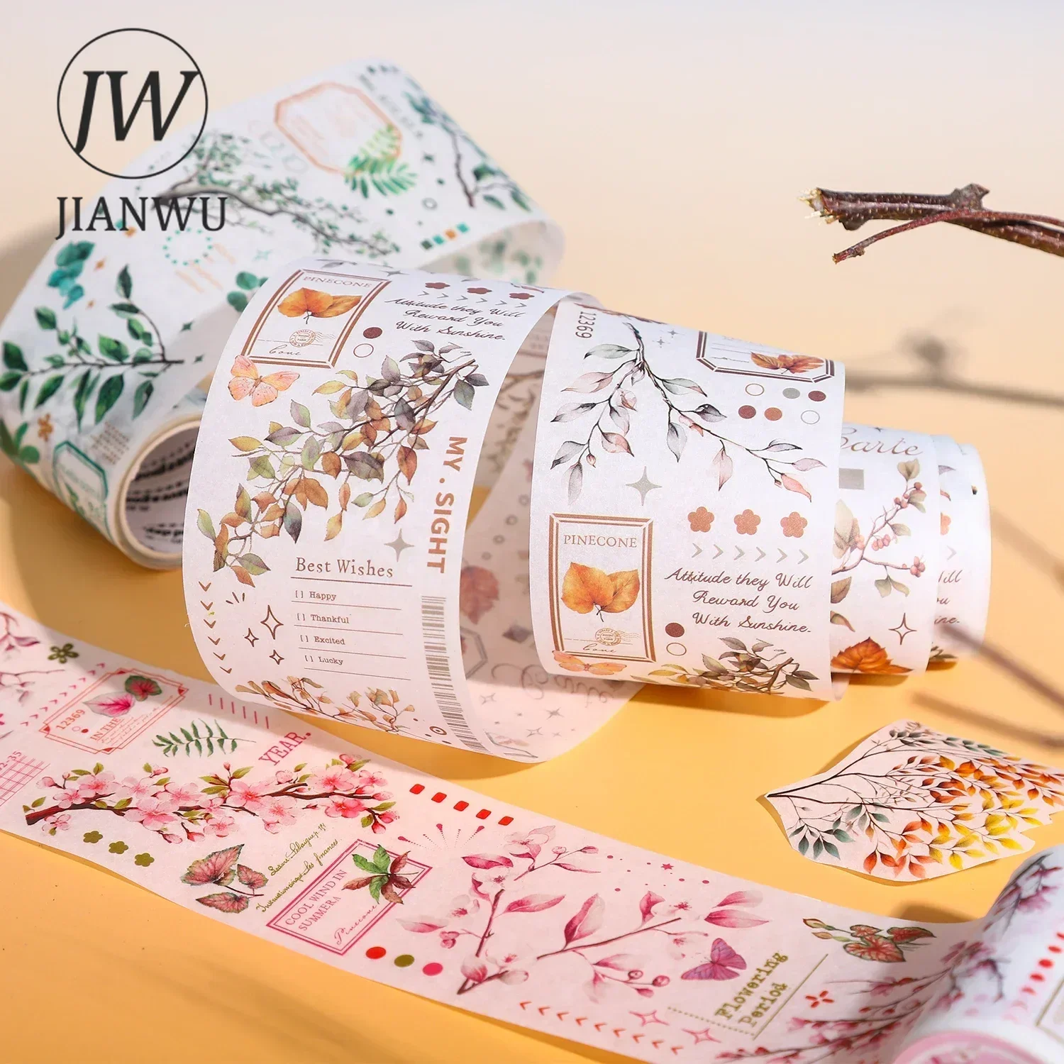 JIANWU 60mm*200cm Notes on Branches and Leaves Series Vintage Material Collage Washi Tape Creative DIY Journal Stationery