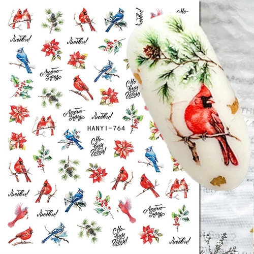 Imagen 1 del producto Calcomanías 3d para decoración de uñas Otoño Invierno Navidad fruta roja pájaro azul piña árbol flores pegatinas para uñas decoración para puntas de uñas belleza