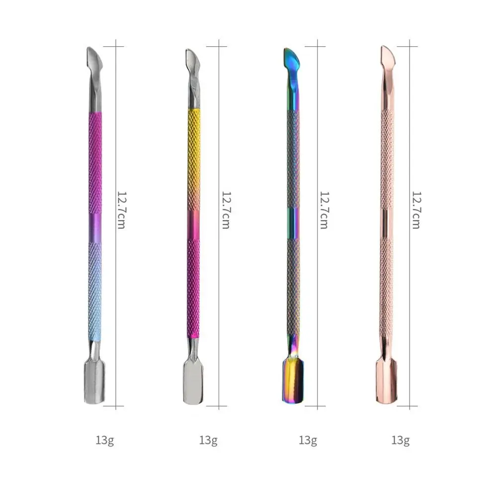 الفولاذ المقاوم للصدأ مزدوج الرأس الصلب دفع إزالة العلاج بالضوء الغراء إزالة طلاء الأظافر الغراء مسمار أداة فنية مزدوجة دفع ملعقة انتهازي