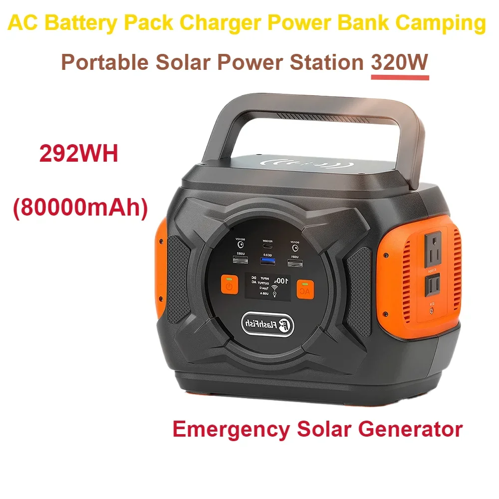 Camping 110V/230V Portable Solar Power Station 320W Emergency Solar Generator 292WH(80000mAh) AC Battery Pack Charger Power Bank