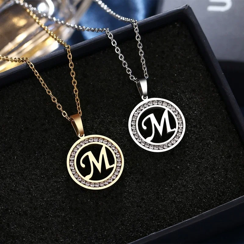 

26 Letter A-Z Necklace New Crystal Rhinestone Necklace Trend Letter Necklace Women's Tail Chain Sweater Chain Pendant Chain